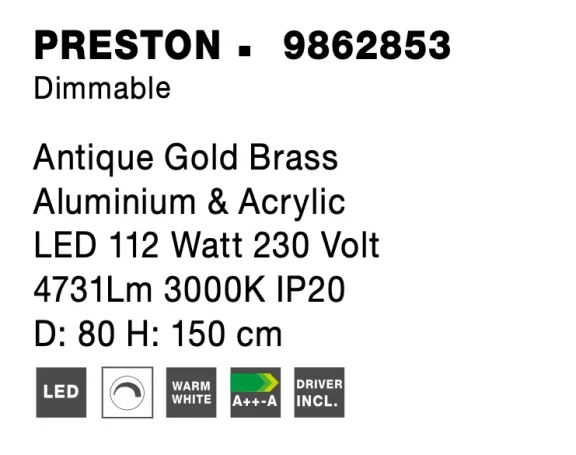 Lustre a závesné svietidlá -  Novaluce LED lustr Preston 180 zlaté