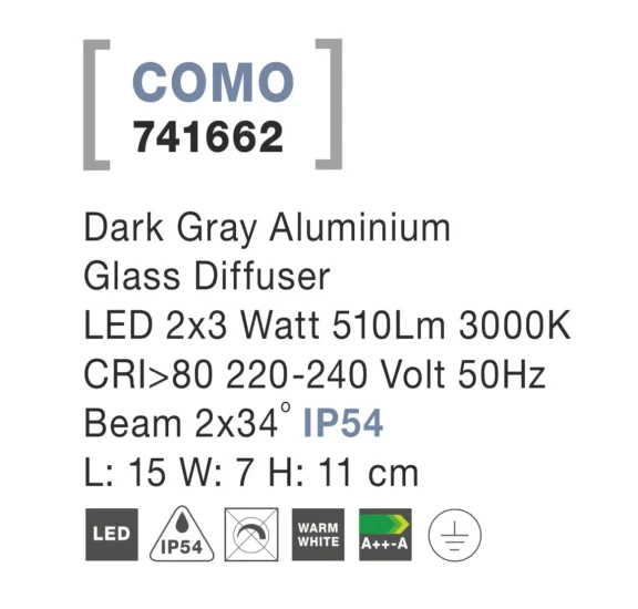 Vonkajšie nástenné svietidlá -  Novaluce Venkovní LED svítidlo Como 15 Tmavě šedá
