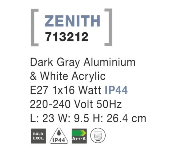 Vonkajšie nástenné svietidlá -  Novaluce Venkovní zahradní svítidlo Zenith A 23 Tmavě šedé