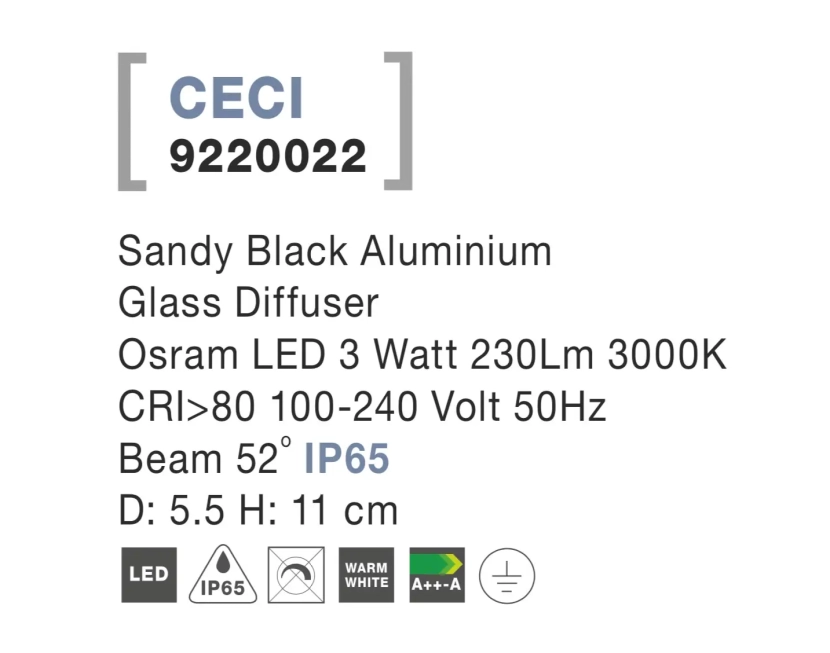 Vonkajšie bodové svetlá - Novaluce Venkovní LED svítidlo Ceci 55 černá