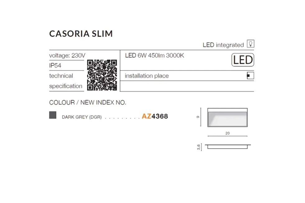 Vonkajšie nástenné svietidlá - Azzardo LED vnější nástěnné osvětlení Casoria Slim